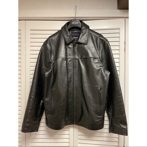 Black large leather coat jacket Banana Republic
